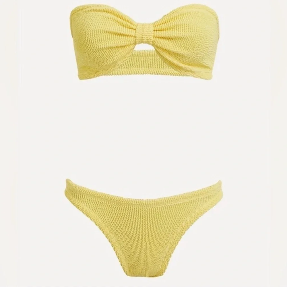 Hunza G Jean Bikini Set Yellow Swim Crinkle Two Piece Top Strapless Bandeau